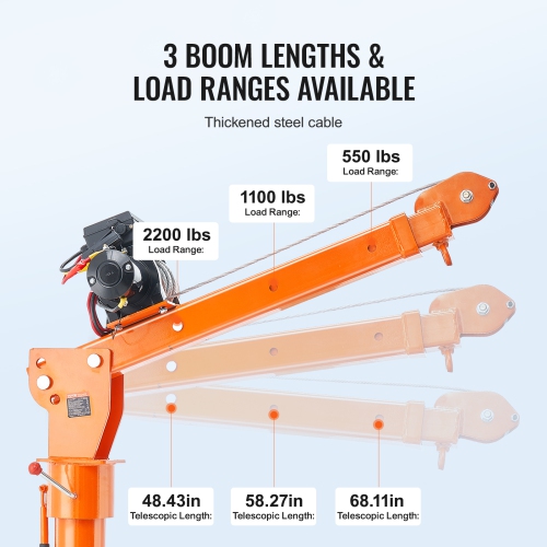 VEVOR 2200 lbs Electric Pickup Truck Crane, Folding Truck-Mounted Bed Crane with Electric Winch 6000 lbs, Steel Pickup Truck Jib Crane Hoist 360°