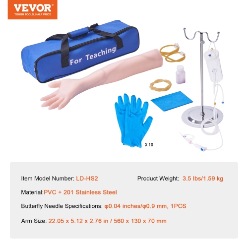 VEVOR Phlebotomy Practice Kit, IV Venipuncture Intravenous Training Kit, High Simulation IV Practice Arm Kit with Carrying Bag, Practice and Perfect