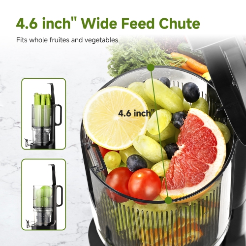 Cold Press Slow Juicer 60 RPM, Masticating Juicer Machines with Large Auger and Triple Strainers, 5.4 inch Feed Chute for Whole Fruits & Vegetables