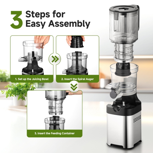 Cold Press Slow Juicer 60 RPM, Masticating Juicer Machines with Large Auger and Triple Strainers, 5.4 inch Feed Chute for Whole Fruits & Vegetables