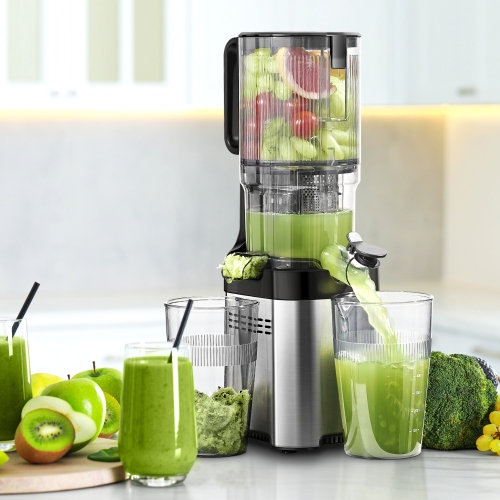 Cold Press Slow Juicer 60 RPM, Masticating Juicer Machines with Large Auger and Triple Strainers, 5.4 inch Feed Chute for Whole Fruits & Vegetables