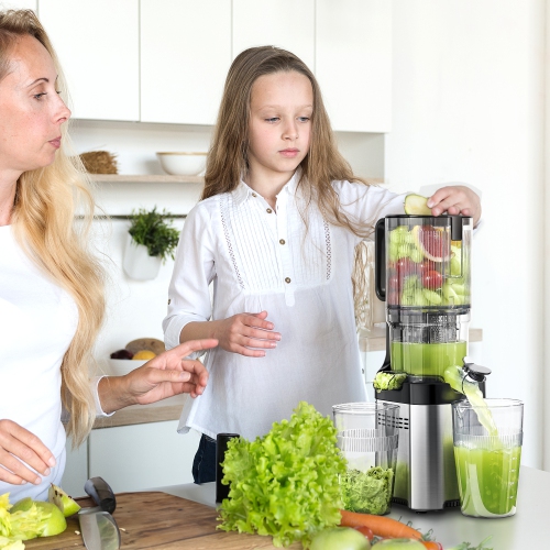 Cold Press Slow Juicer 60 RPM, Masticating Juicer Machines with Large Auger and Triple Strainers, 5.4 inch Feed Chute for Whole Fruits & Vegetables