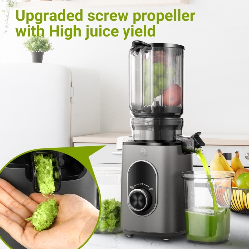 Masticating Juicer with4.35 in Feed Chute, 150W Quiet Moter Cold Press Juicer BPA-Free, Overheat Protection & Large Air Outlet, Slow Juice Extractor