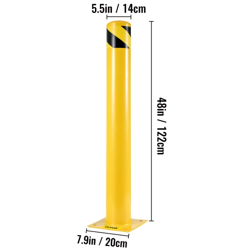 VEVOR 48"x5.5" Safety Bollard, Safety Barrier Bollard 5-1/2" OD 48" Height, Yellow Powder Coat Pipe Steel Safety Barrier, with 4 Free Anchor Bolts,