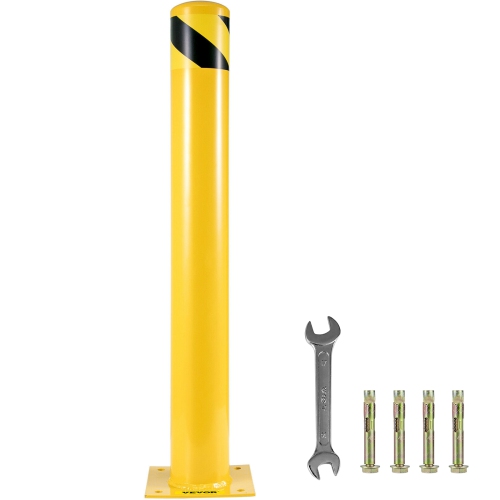 VEVOR 48"x5.5" Safety Bollard, Safety Barrier Bollard 5-1/2" OD 48" Height, Yellow Powder Coat Pipe Steel Safety Barrier, with 4 Free Anchor Bolts,