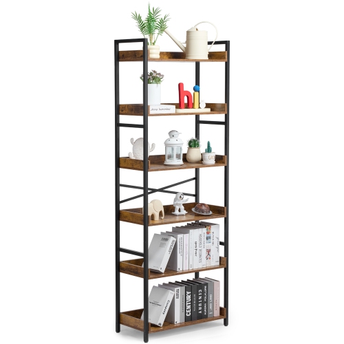VEVOR  6-Tier Metal Bookshelf, Industrial Bookshelf, Tall Wide Rustic Vintage Storage Bookcase w Open Shelves, Freestanding Display Shelving Unit
