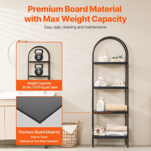 Étagère en métal à 4 niveaux VEVOR, étagère industrielle arquée, petite bibliothèque de rangement rustique rétro avec tablettes ouvertes, étagère de