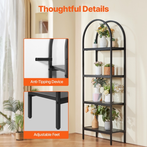 Étagère en métal à 4 niveaux VEVOR, étagère industrielle arquée, petite bibliothèque de rangement rustique rétro avec tablettes ouvertes, étagère de