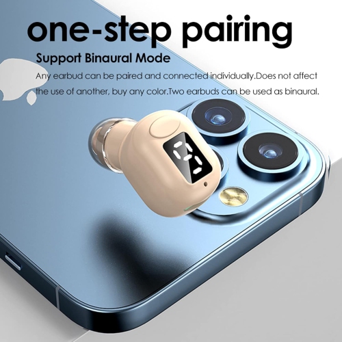Single Ear Bluetooth Wireless Earbud,Mini Invisible In-Ear Earphone,Wireless Bluetooth Headphone Suitable for Sports Work Sleep-Beige