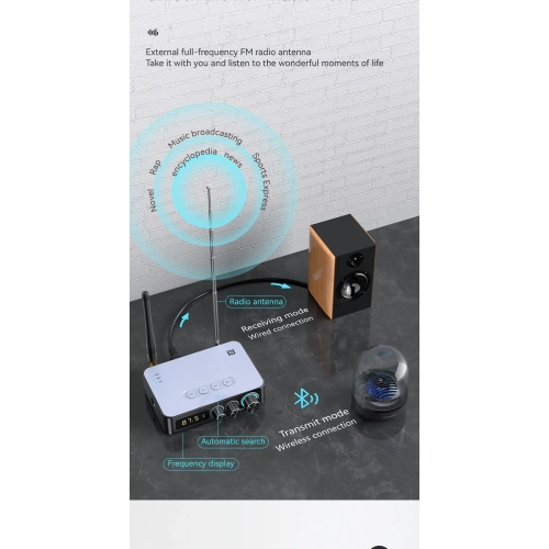 5,3 Émetteur récepteur Bluetooth radio FM K chantant Adaptateur audio CCP 4 en 1, adaptateur audio stéréo sans fil NFC radio FM