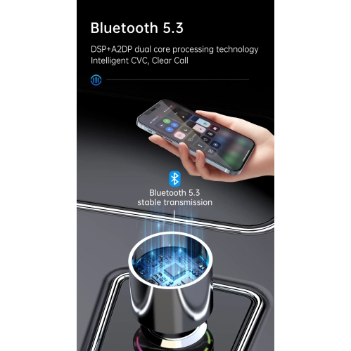 Voiture Lecteur MP3 Bluetooth Car Émetteur FM Recharge rapide Téléphone Coque en alliage de zinc Chargeur pour l'auto PD QC3.0 Émetteur FM avec