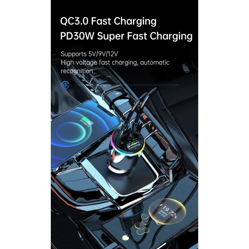 Voiture Lecteur MP3 Bluetooth Car Émetteur FM Recharge rapide Téléphone Coque en alliage de zinc Chargeur pour l'auto PD QC3.0 Émetteur FM avec