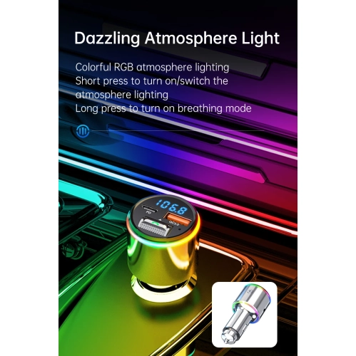 Voiture Lecteur MP3 Bluetooth Car Émetteur FM Recharge rapide Téléphone Coque en alliage de zinc Chargeur pour l'auto PD QC3.0 Émetteur FM avec