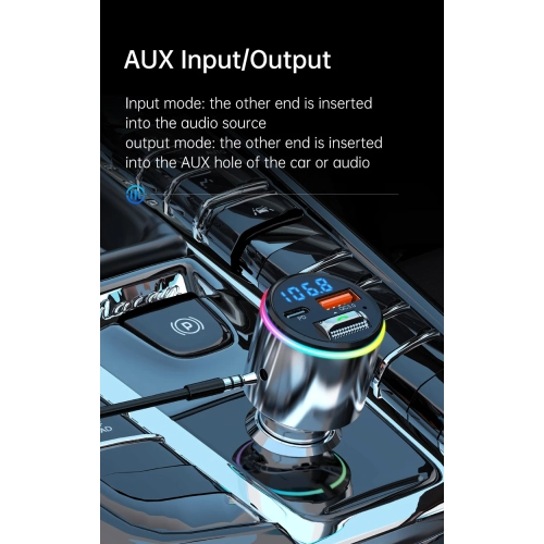 Voiture Lecteur MP3 Bluetooth Car Émetteur FM Recharge rapide Téléphone Coque en alliage de zinc Chargeur pour l'auto PD QC3.0 Émetteur FM avec