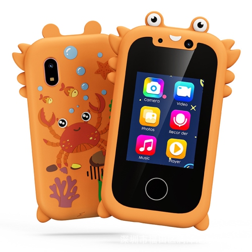New dual camera touch screen children's mobile education early childhood education machine smart touch screen - orange crab + silicone shell + memory