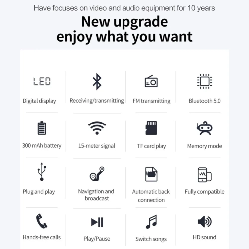 Émetteur récepteur Bluetooth 5,0 Adaptateur 2 en 1 Ordinateur Haut-parleur audio voiture FM Bluetooth émetteur audio maison récepteur sans carte