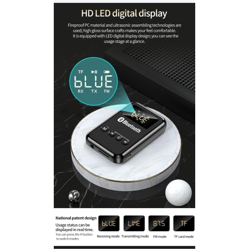 Émetteur récepteur Bluetooth 5,0 Adaptateur 2 en 1 Ordinateur Haut-parleur audio voiture FM Bluetooth émetteur audio maison récepteur sans carte