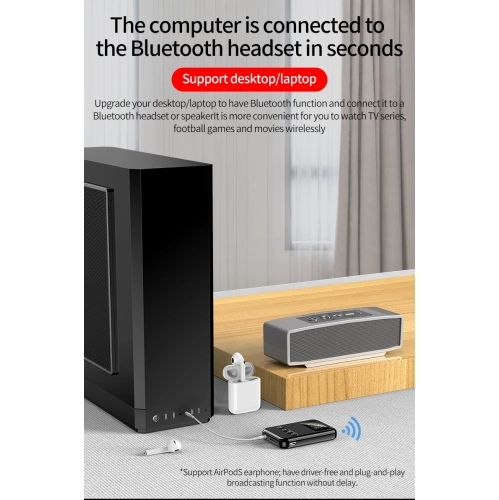 Émetteur récepteur Bluetooth 5,0 Adaptateur 2 en 1 Ordinateur Haut-parleur audio voiture FM Bluetooth émetteur audio maison récepteur sans carte