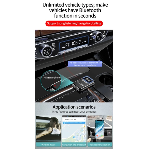 Émetteur récepteur Bluetooth 5,0 Adaptateur 2 en 1 Ordinateur Haut-parleur audio voiture FM Bluetooth émetteur audio maison récepteur sans carte