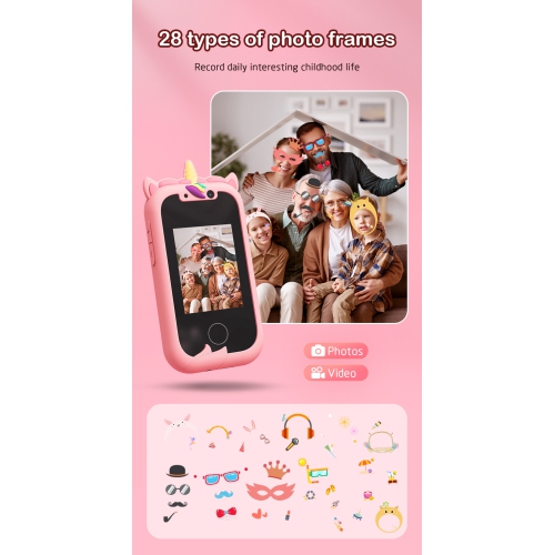 New dual-camera touch screen children's mobile phone education early childhood education machine smart touch screen - unicorn pink + silicone shell +
