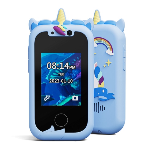 New dual camera touch screen children's mobile phone education early childhood education machine smart touch screen - unicorn blue + silicone shell +
