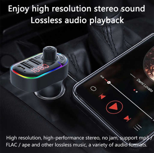 Lampe Atmosphere Car Chargeur de voiture Bluetooth 5,0 Lecteur de voiture Récepteur Bluetooth Émetteur FM Lecteur MP3