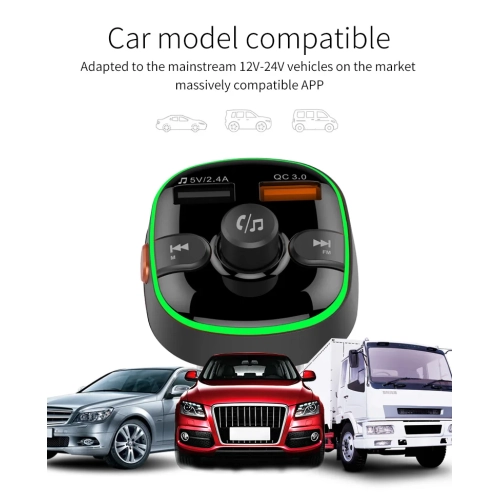 Émetteur FM Bluetooth pour l'auto Lecteur MP3 QC3.0 Recharge rapide, émetteur FM Bluetooth chargeur auto