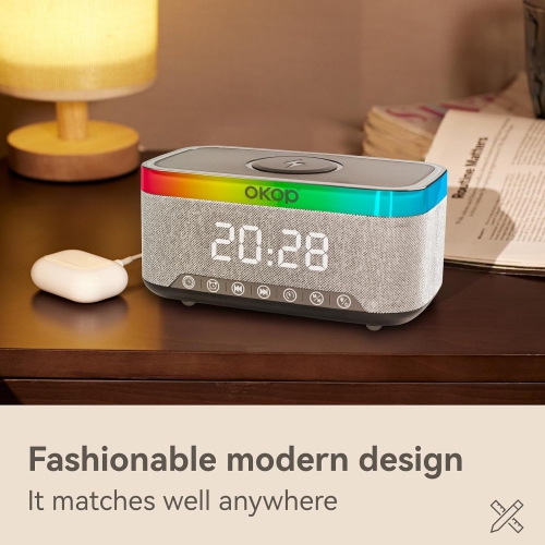Bluetooth Speaker Wireless Charging Clock Alarm Clock RGB Marquee 15W White Noise Desktop Speaker with FM Radio - Black