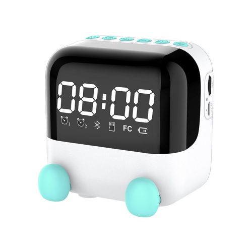 Children's clock speaker alarm clock wireless Bluetooth speaker portable home clock desktop mirror digital display Bluetooth smart speaker - white