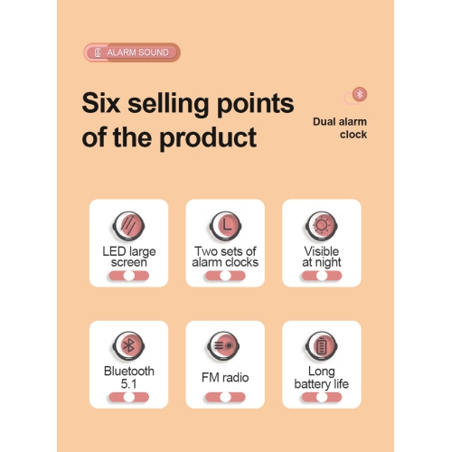 Children's clock speaker alarm clock wireless Bluetooth speaker portable home clock desktop mirror digital display Bluetooth smart speaker - white