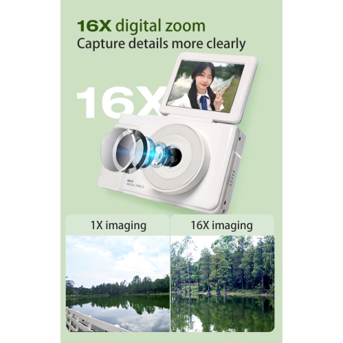 6400W HD flip screen camera digital camera card camera shooting camera student entry-level CCD camera white + 32G memory card + card reader +