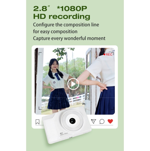 6400W HD flip screen camera digital camera card camera shooting camera student entry-level CCD camera white + 32G memory card + card reader +