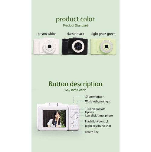 6400W HD flip screen camera digital camera card camera shooting camera student entry-level CCD camera white + 32G memory card + card reader +