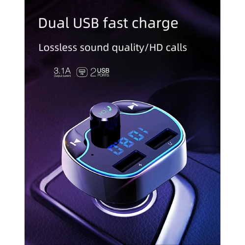 Émetteur FM Zhitong Recharge rapide Navigation vocale voiture téléphone mains libres lecteur MP3 USB chargeur voiture langue sans fil Bluetooth