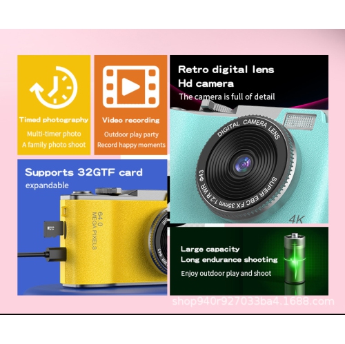 New CCD style retro 4K HD portable camera student digital camera gift new camera Selfie dual-lens camera photography portable-white + 32G memory card