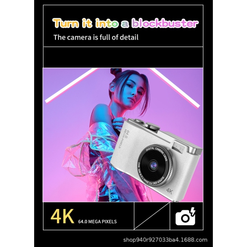New CCD style retro 4K HD portable camera student digital camera gift new camera Selfie dual-lens camera photography portable-white + 32G memory card