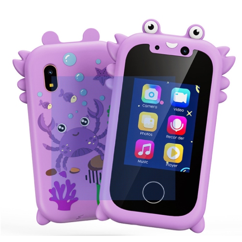 New dual camera touch screen children's mobile phone education early childhood education machine smart touch screen - purple crab + silicone shell +