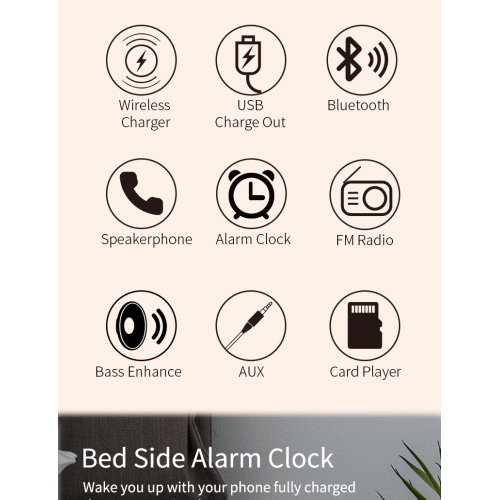 LED Clock Alarm Clock FM Radio TF Card All-in-One Bluetooth Speaker with Wireless Charger - Iron Gray 5W