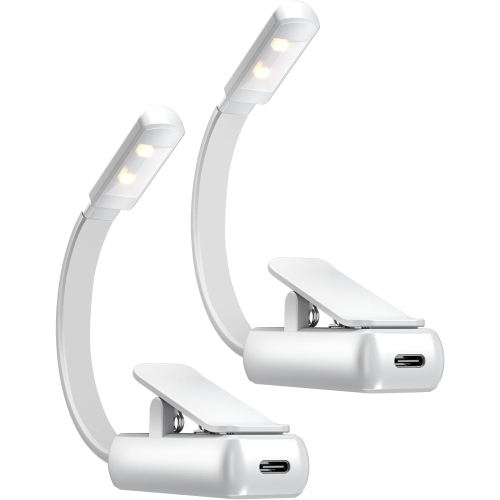 2 Pack Book Light,Rechargeable Reading Lights for Books in Bed,Super Bright Clip-On Led Book Lamp,Portable and Ultra-Lightweight with Long Runtime