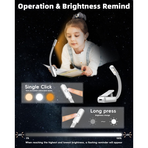 2 Pack Book Light,Rechargeable Reading Lights for Books in Bed,Super Bright Clip-On Led Book Lamp,Portable and Ultra-Lightweight with Long Runtime