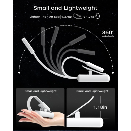 2 Pack Book Light,Rechargeable Reading Lights for Books in Bed,Super Bright Clip-On Led Book Lamp,Portable and Ultra-Lightweight with Long Runtime