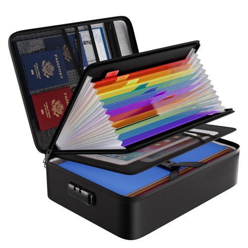 Document Organizer, Fireproof Document Box with Accordian,Fireproof Document Bag with Lock, 7 Pockets Document Holder with Handle