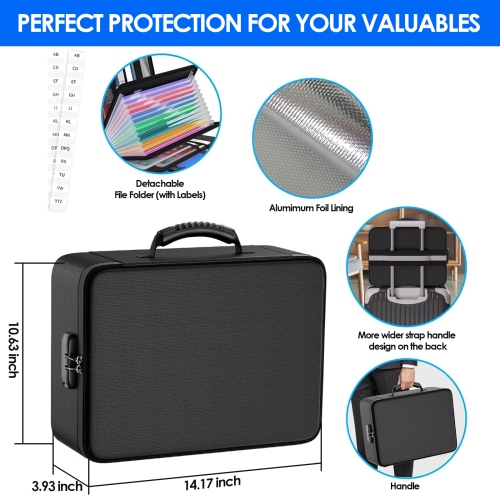 Document Organizer, Fireproof Document Box with Accordian,Fireproof Document Bag with Lock, 7 Pockets Document Holder with Handle