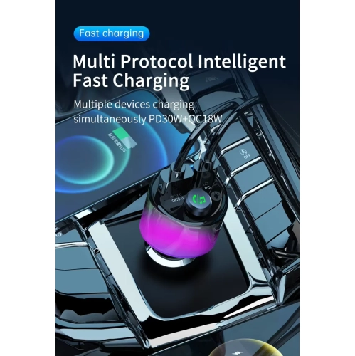 Auto MP3 FM Émetteur Bluetooth pour voiture Chargeur pour l'auto Bluetooth 30 W+Qinte 18 W Adaptateur émetteur FM BT à recharge rapide