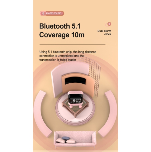 Children's Clock Speaker Alarm Clock Wireless Bluetooth Speaker Portable Home Clock Desktop Mirror Digital Display Bluetooth Smart Speaker - Light