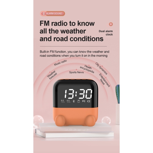 Children's Clock Speaker Alarm Clock Wireless Bluetooth Speaker Portable Home Clock Desktop Mirror Digital Display Bluetooth Smart Speaker - Light