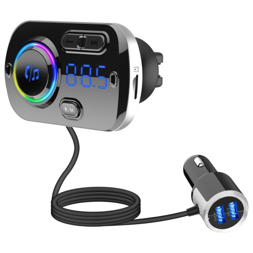 QC3.0 recharge rapide voiture Bluetooth, lecteur MP3 mains libres, émetteur FM atmosphère lumière mains libres transmission FM stéréo chargeur voiture