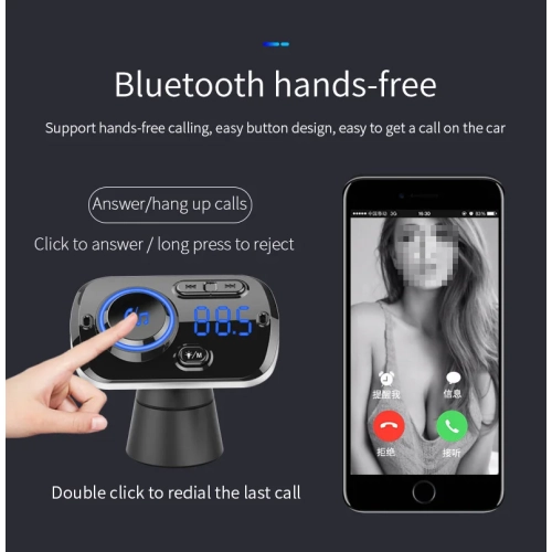 QC3.0 recharge rapide voiture Bluetooth, lecteur MP3 mains libres, émetteur FM atmosphère lumière mains libres transmission FM stéréo chargeur voiture