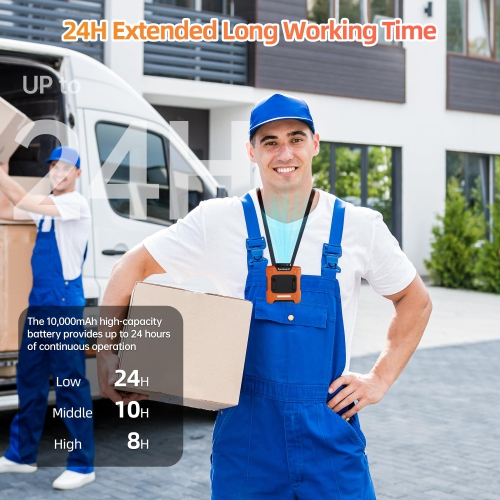 Portable Belt Clip Fan with 10000mAh Battery, 3 Speeds, LED SOS Light for Construction, Farming, Cycling