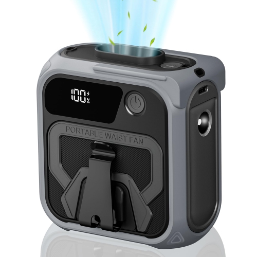 Portable Waist Fan Clip, Close-Fitting Neck Hanging Fan with Power Display and Flashlight for Outdoor Work and Travel